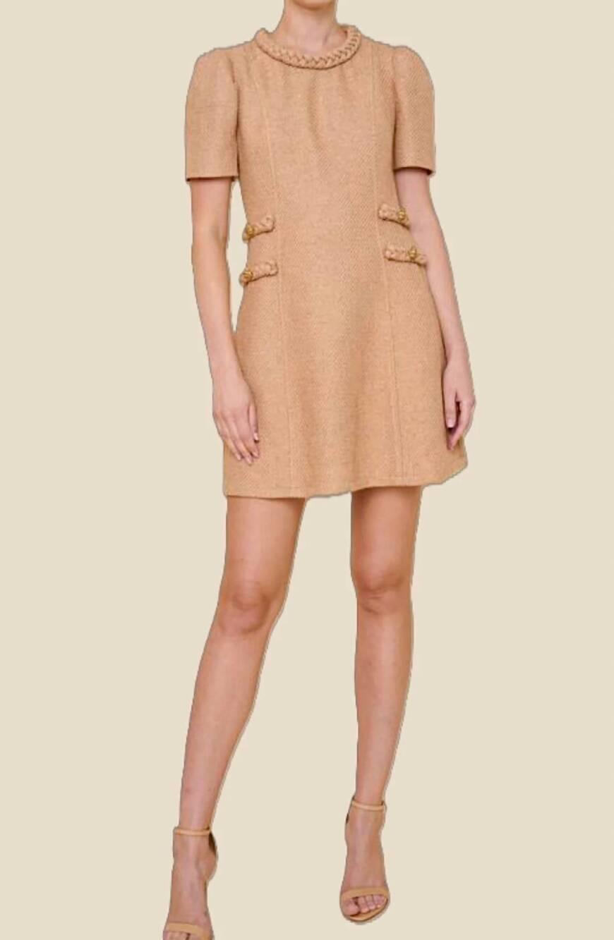 NEW FLORA BEA short sleeve mini dress in chestnut